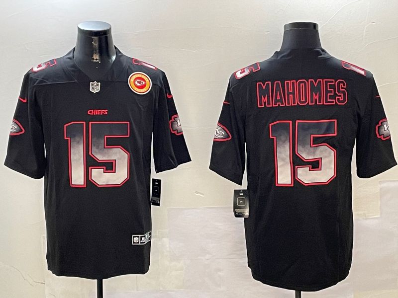 Men Kansas City Chiefs #15 Mahomes Black Nike Smoke Fashion 2024 Limited NFL Jersey style 2->san francisco 49ers->NFL Jersey